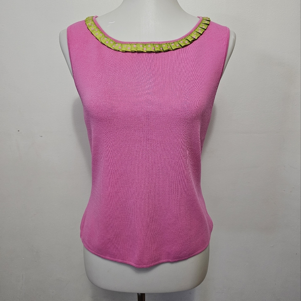 Update Pink & Lime Ribbon Trim Sleeveless Sweater Shell Size Large